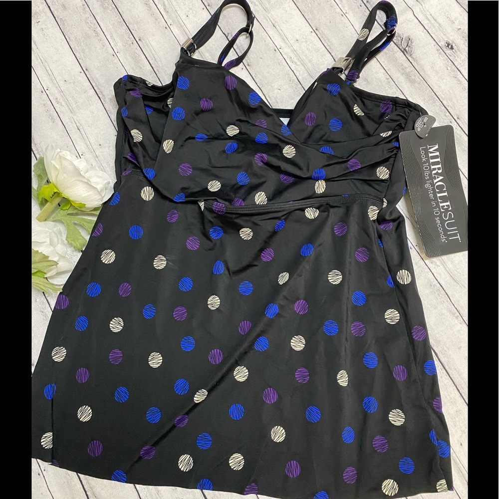 NWT Miraclesuit Spotted Surplice Tankini Top - Picture 5 of 12